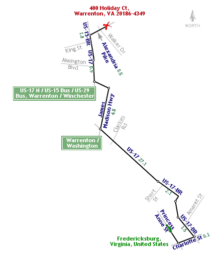 Directions from Fredericksburg, VA to Warrenton, VA